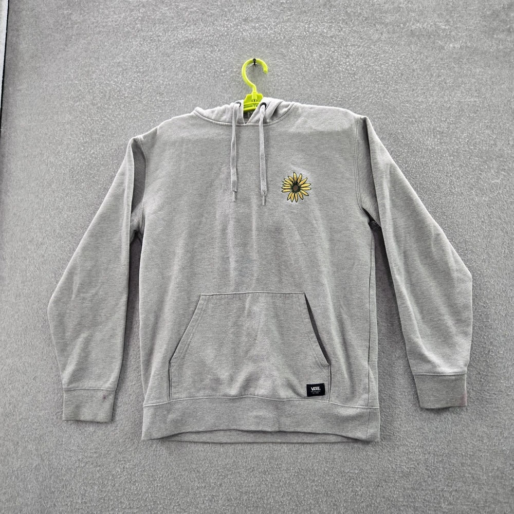Vans Men Hoodie SMALL Gray‎ Flower Embroidery Floral Fleece Flowers Text Logo